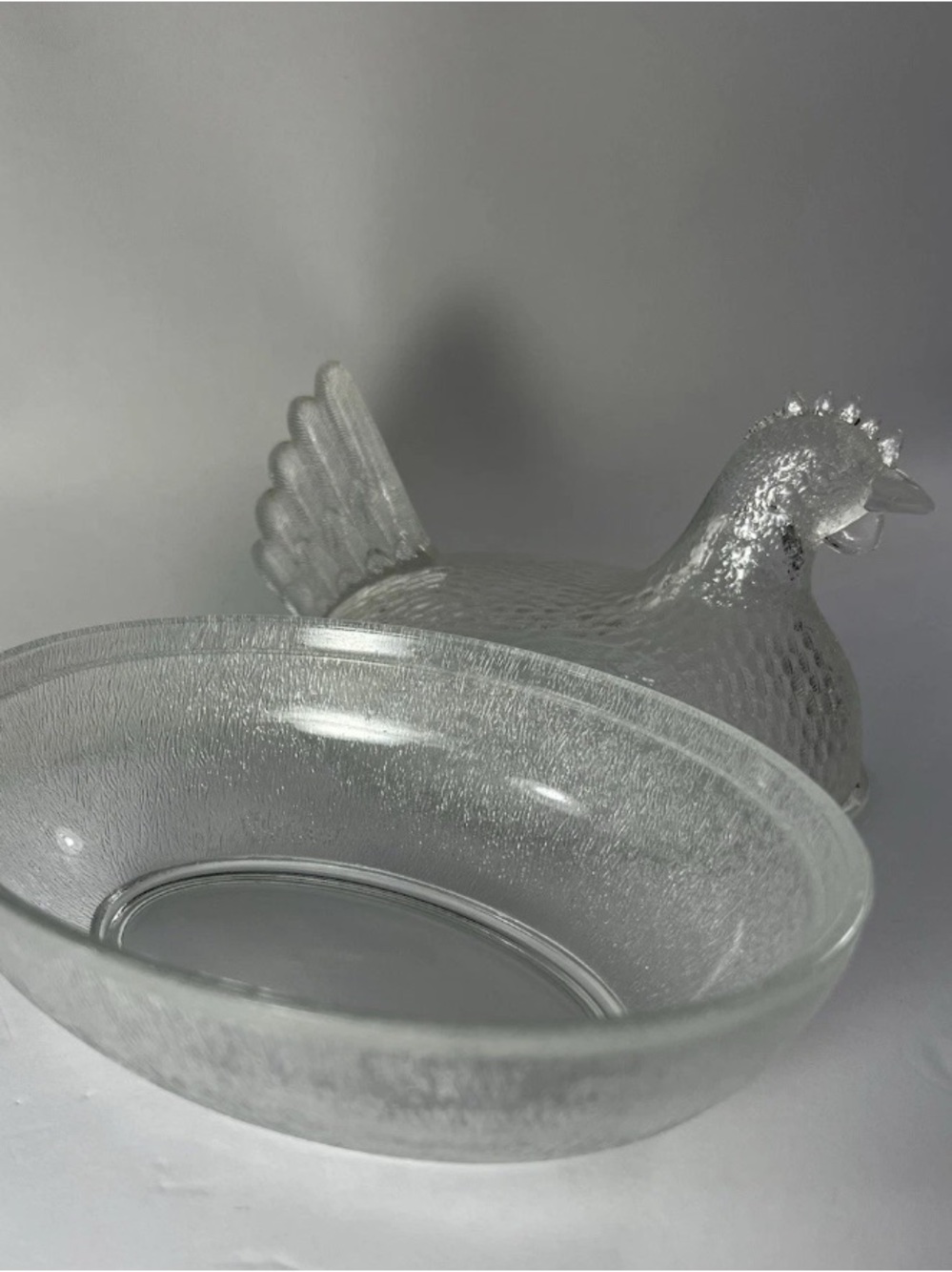 Original Indiana Glass Beadless Stippled Base Hen on A Nest Dish Clear 1930-1940 - Picture 8 of 14